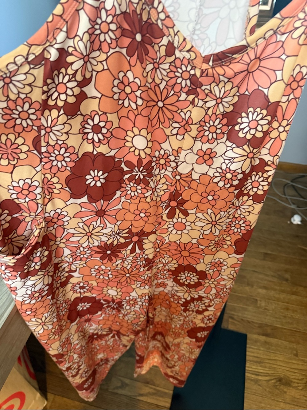 Retro Floral Overalls  in Peach & Rust